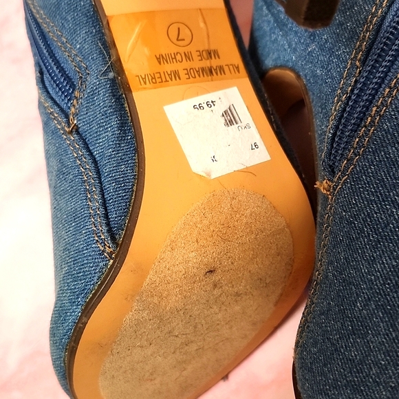 Brand New OPEN TOE DISTRESSED DENIM STILETTO FASHION THIGH-HI BOOTS-7 - Picture 5 of 6